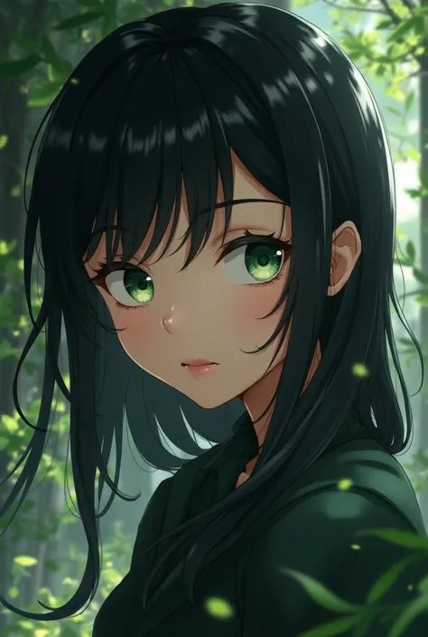 masterpiece, Melhor qualidade:1.2),  extremely detailed , absurdres, highres,  extremely detailed , A girl with green eyes and black hair, ANIME STYLE