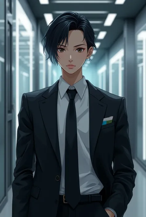 A manhwa ceo with black short hair