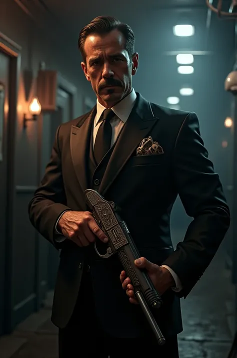 A MAFIA GANG (IRON MAN), gun handle, ELEGANT SUIT
