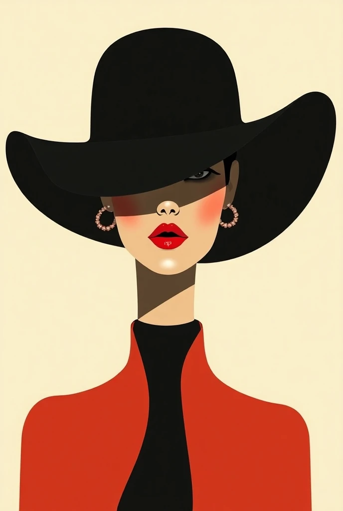  Woman with big hat, Malika Favre art style, bold, minimal style, blends Pop Art and Op Art1, striking use of positive and negative space, vibrant colors, simplicity, few lines and colors 
