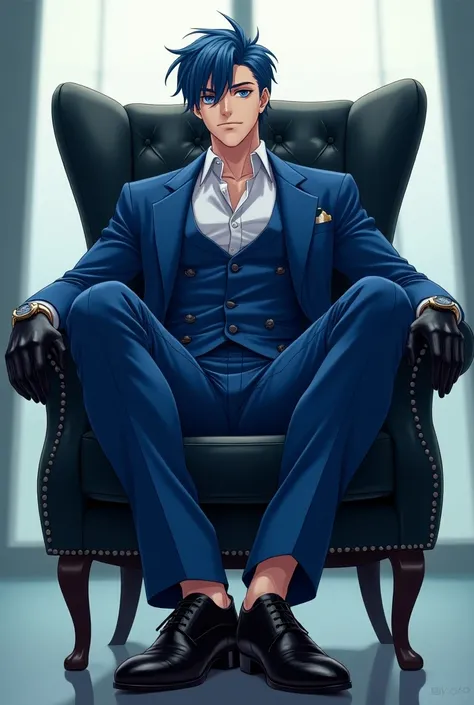 male、1 person、Sexy high school students who can afford to be cool adults、 he is smirking and smirking like the worst villain 、Only the upper half of the face above the eyes is shaded and slightly black 、 Im wearing a slim silk three-piece suit with a dark ...