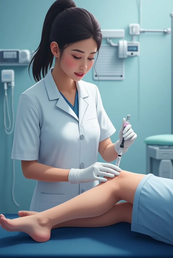 Doctor performing an injection in the patients knee joint