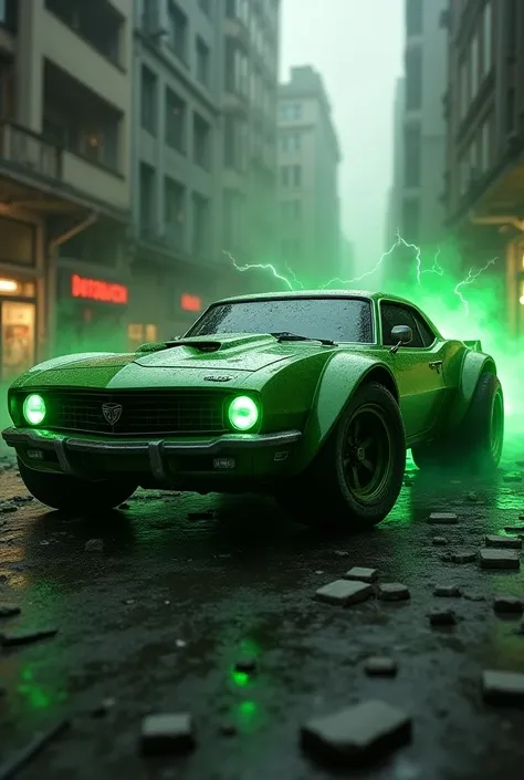 Here’s a focused version with key features of the Hulk integrated into the car design:

"Design a car that embodies the Hulk’s raw power and fury. The body is muscular and aggressive, painted in vibrant Hulk green, with textured panels that mimic his rippl...