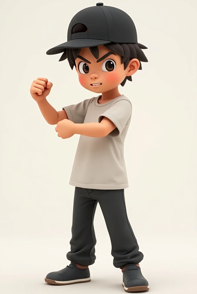 A boy white t-shirt and black pant animation photo  topi black hand powerful 