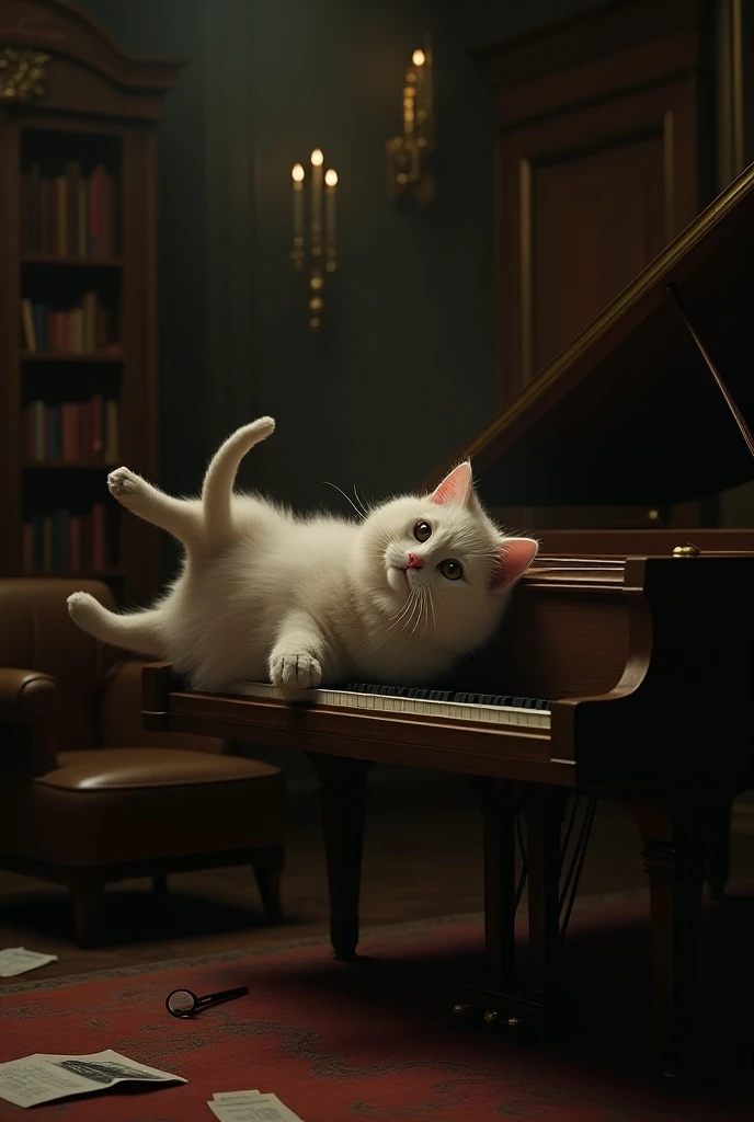 absurd.Incredible .  cat fainted on piano.