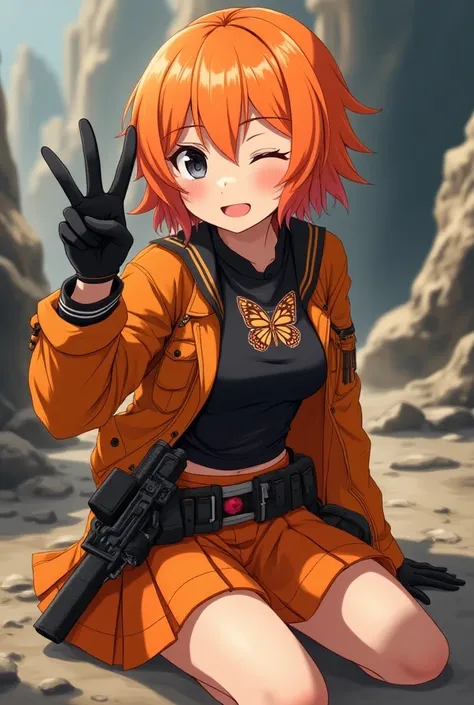 You have a great idea for an anime character ! Here is a detailed description that can help you visualize her :

 Personality :

the hair: Short and bright orange .

Eyes: Two blacks, with a shine that highlights their beauty .

 The smile : A beautiful sm...