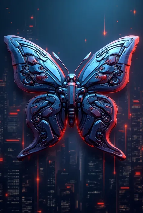 Create a logo brand Nome GRIDYS with a robot butterfly with mechanical parts With Nome Gridys in 3D in a cyber city 