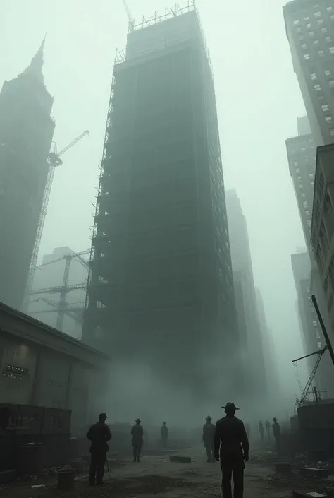 Builfing en construction new york annee 30 .dans la brume 