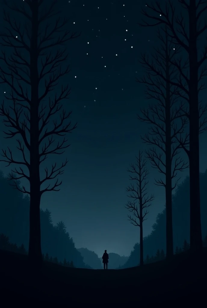 "Silhouetted trees against night sky"
