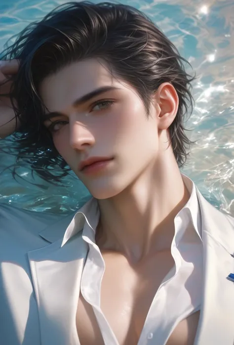 score_9, score_8_up, score_7_up, A hyper realistic ultra detailed photo of hansome man, fancy hair ,  black  hair, ultrarealistic, elegant, 28-years-old man,  muscular body, perky boobs, white dress shirt, wearing suit,perfecteyes, close up, portrait, look...