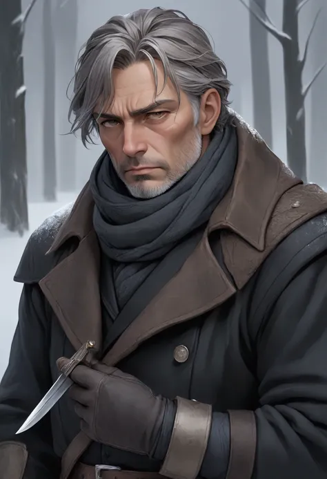 

**Prompt:**  
A middle-aged man in his late 40s, Viktor has a strong but weathered appearance. His face is lined with deep wrinkles, particularly around his eyes and mouth, from years of living a hard life. His short, graying hair is unkempt, and there’s...