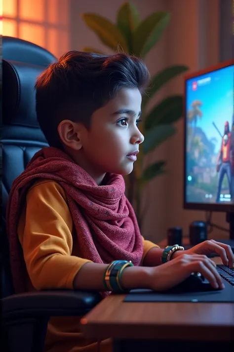 Nepali boy wear durla swearl sit in gaming chair playing free fire
