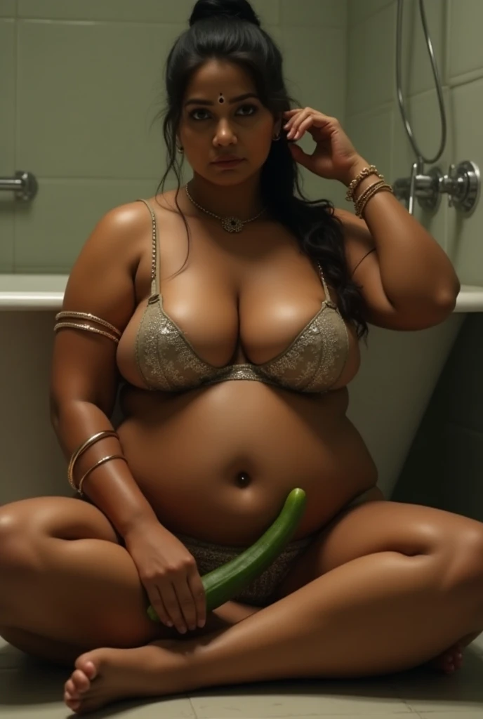 Wet oily sweaty detailed skin,sweaty all over the body,Wide open thighs showing panty area,Strapless bra,Strapless chrome plated tiny tight bra,bindi on forehead , plenty bangles in hand,breasts popping out from bra, nipple pokies,Sexy mature indian bhabhi...