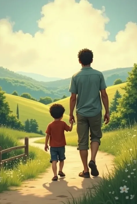 Cover of a book, boy walking with his father