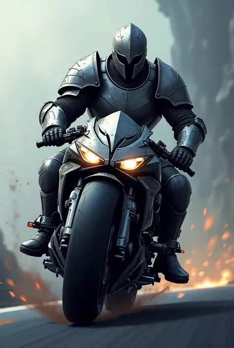  I need to create a vector-based logo  ,  of Knights of Steel represented in English , referring to an animated character on a motorcycle  