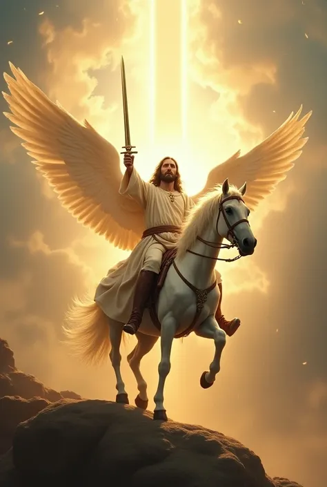  Jesus coming with his white horse  ,,And beautiful sword  ,,, coming from the kingdoms of heaven together his angels 