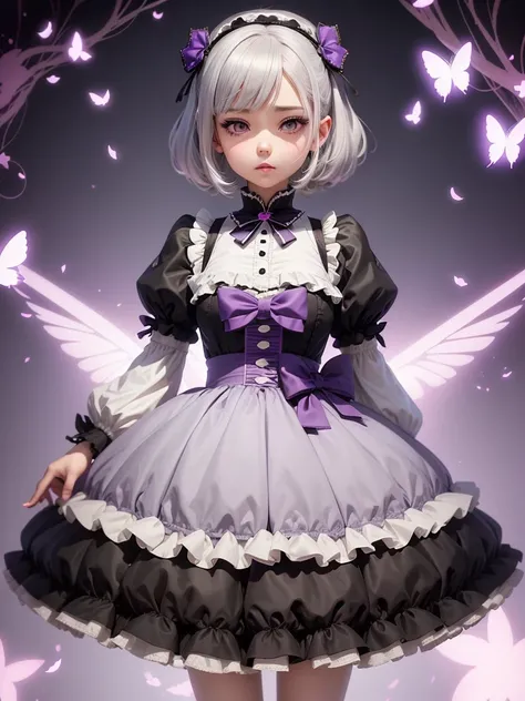 cute little Lolita、Girl with kawaii lolita style、Bob Hair、Lolita、SweetA detailed anime girl with white hair and purple-grey eyes, holding a butterfly, anime wallpaper, high quality anime art style, anime character, HD anime wallpaper, main anime art, beaut...