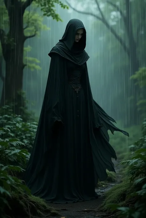 The witch in a rainy nature 