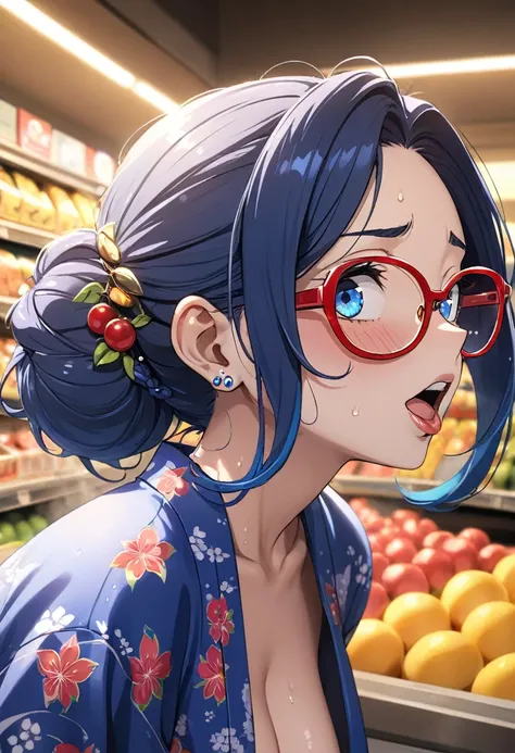 (Masterpiece,Top Quality,High Resolution:1.4),(8K,RAW Photo:1.3), Professional Photography, Anatomically Perfect Body, Gaze, Leaning Forward, Mature Woman, Japanese Idol Face, (Realistic:0.5), (Fruits in Detail, Holding One Large Sweet Summer in Right Hand...