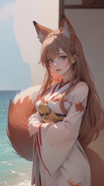 ((masterpiece, (Practical、((( Fox Girls ))  are of the best quality,  ultra high resolution, 4K detailed CG , masterpiece, Agw , {{ocean}}, water, ,  Japanese Mythology ,  Asian Outfits , aesthetics,  Beautiful Images ,  Focus on the Screen, whole body