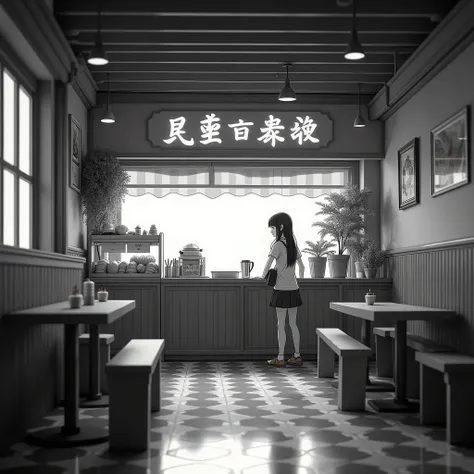 Create in ANIME style, Japanese cartoon, Cinematic, hyper-detailed, and insane details come to life in this beautifully BLACK AND WHITE masterpiece. Created using Unreal Engine, it features DOF, super-resolution, megapixel, cinematic lightning, anti-aliasi...