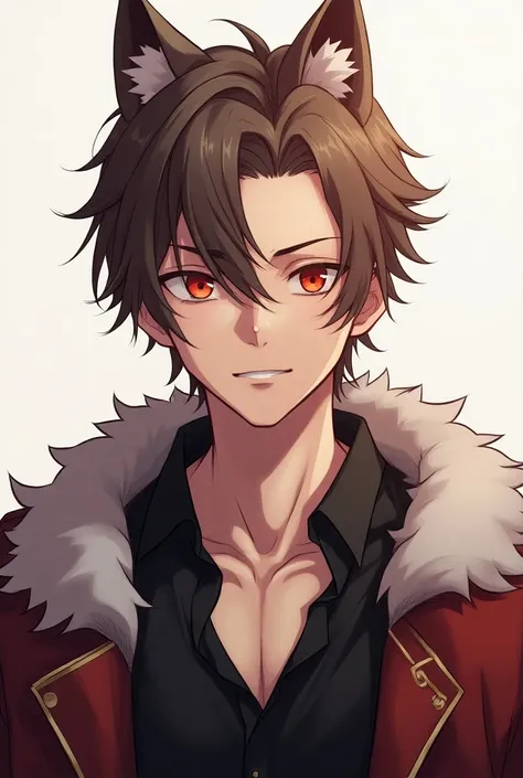 ((best quality)), ((masterpiece)), (detailed),1man,anime,smirk,red pupils,browh hair mix with white hair,perfect eyes,he,Fox jacket shades, 2d