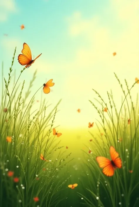 A field of grass with only flower stems with no flowers full of butterfly painting ideas