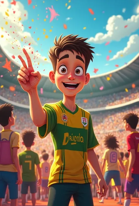 Holi
Help me with a cartoon of a 30-year-old boy ,  middleweight, white, Brown eyes,  who is a fan of Coritiba and who has a small silver ring with a golden edge in the Couto Pereira state of Curitiba
