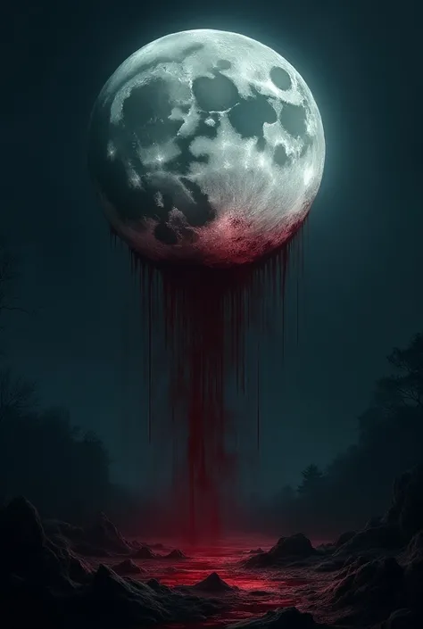 Moon with blood flowing on it