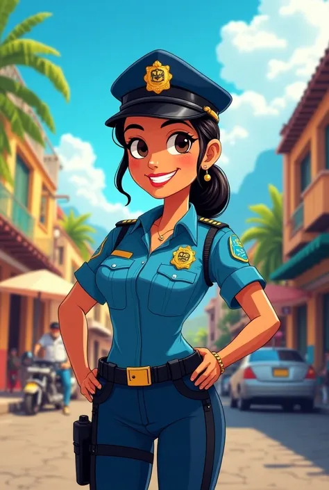 Female police in Colombia cartoon 