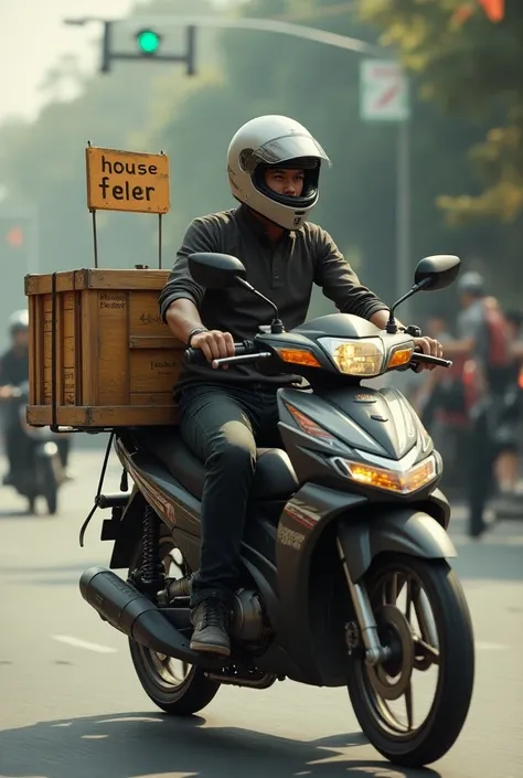 Motoboy em uma moto Yamaha factor 150, Delivering beer ,  and behind it a sign written "house beer"