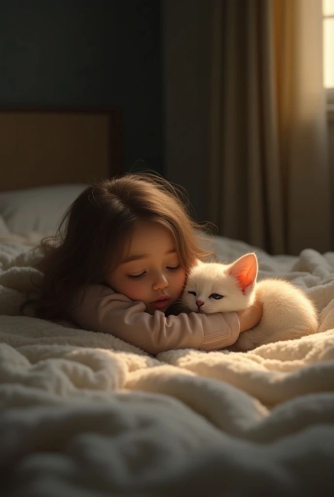 "In its new home, the kitten feels a mix of comfort and sadness. It has a soft bed now, and the  cares for it, but the long days at the shelter have taken their toll. That night, the kitten lies down next to the girl, feeling safe for the first time. Howev...