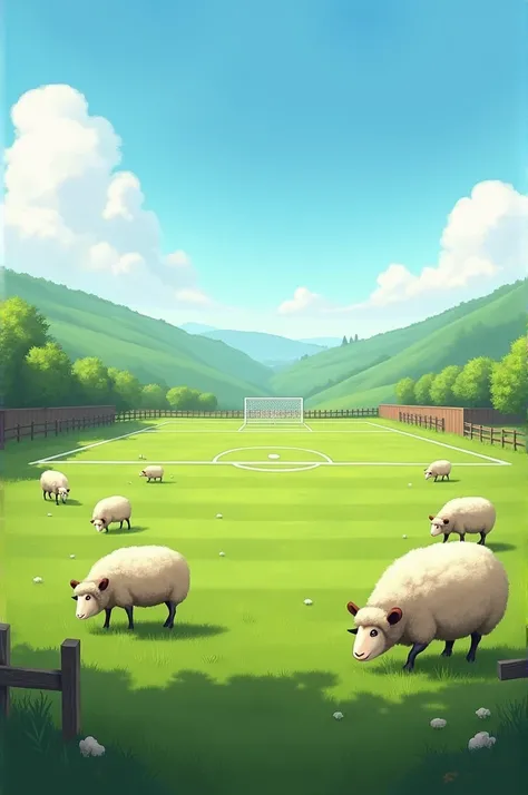 Soccer field with sheep 