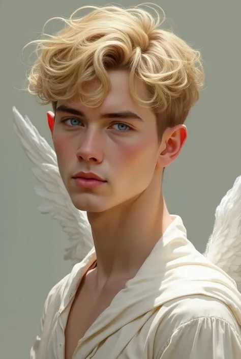 There is a painting of a young man with blond hair, blue eyes, pale skin curly blonde hair, inspiration from Yanjun Cheng, a Portrait of an Elf, un Portrait of an Elf macho, detailed bass. digital painting, Portrait of an Elf, digital fantasy portrait, in ...