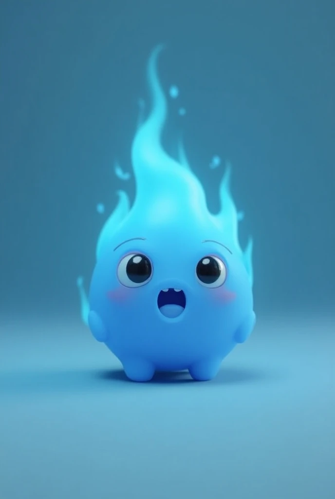 Une petite flamme bleu avec des yeux mignon et une petite bouche qui se deplace sur le sol sans corp