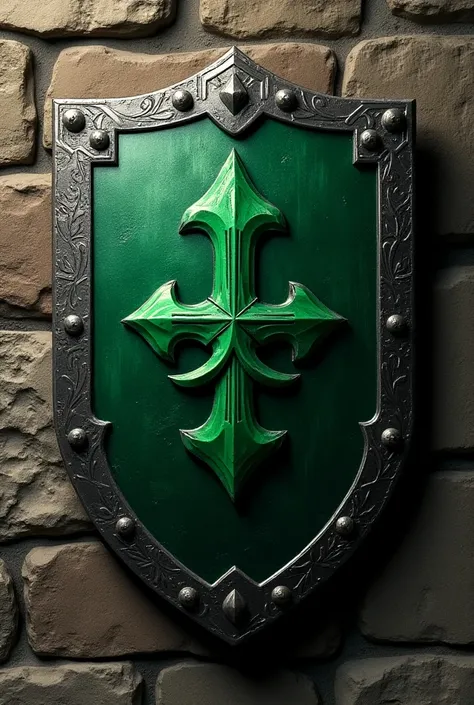 Create a team logo with a medieval shield in green
