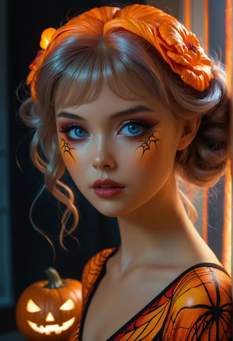 Costumed, （（Halloween））, anime, 1girl,,Illusion,  Art by Brandon Woelfel and (Alex Grey:1.07), Dreamlike art, high detail,  dramatic and intense lighting , Complex, 8k, ((Advanced Details)), Cinema Lighting, dramatic light, intense, Sharp focus, Best Quali...