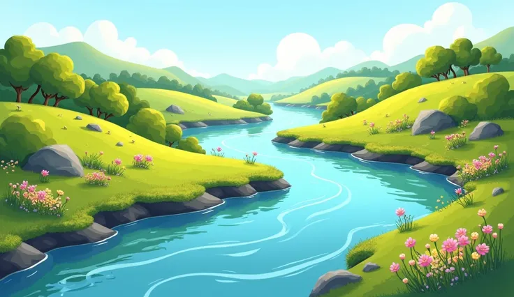 A horizontal river cartoon without any living beings 