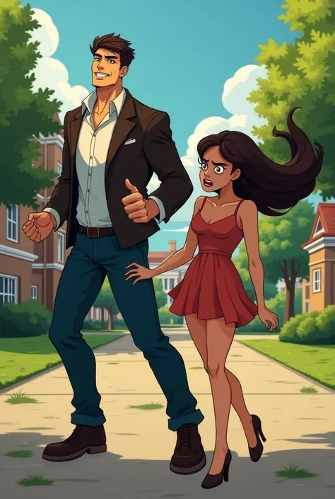 A hansome college man scaring a beautiful innocent college girl, 
Animation

