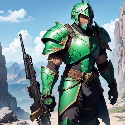 Masterpiece, High Resolution, HD, High Quality, Best Quality, High Details, Super Detailed. High fantasy genre, fantasy artwork. “Warhammer 40K aesthetic”.
{{(A male human nigerian soldier of 40-years-old:(body full covered in armor. holding a shotgun fuse...