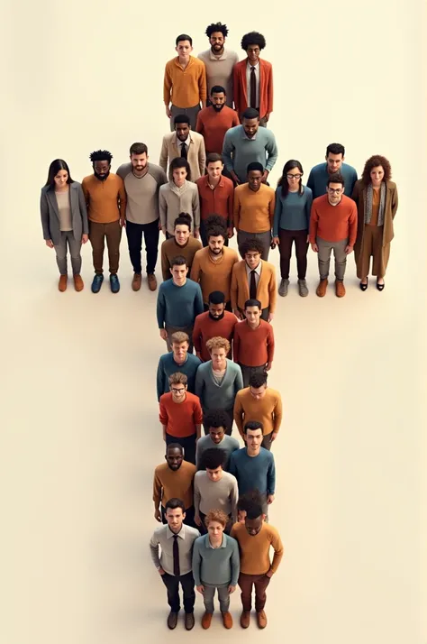 Create an image of a cross formed of people of various ethnicities 