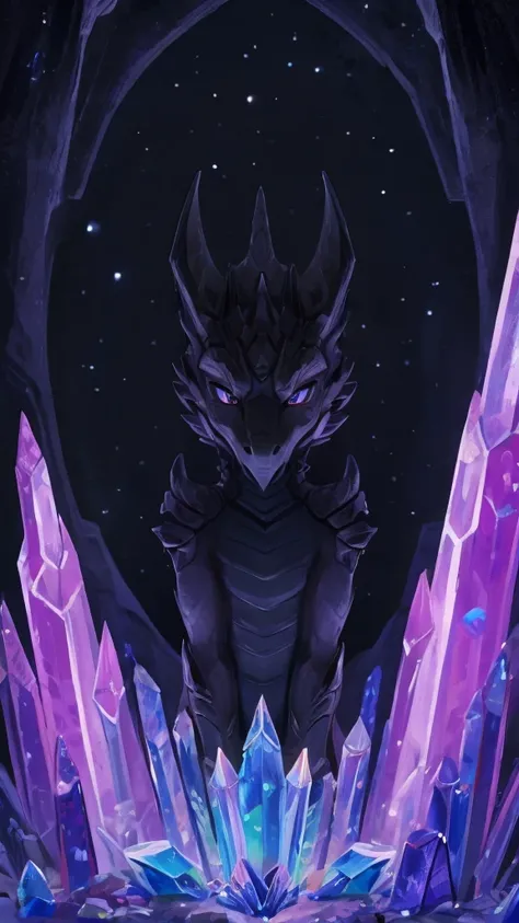 Young man staring at a black dragon on a crystal planet 