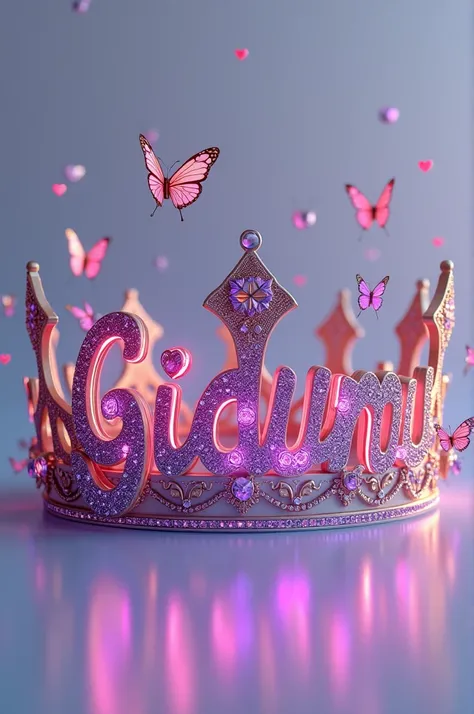 Une superbe ullistration 3D ultra-realiste mettant en valeur le nom  gidumu dans un lettrage serif exquis, moderne et sophistiquée,  ulliminé dans une teinte violette royale. Le nom élégant est orné  pierres précieuses, scintillantes et des motifs complexe...