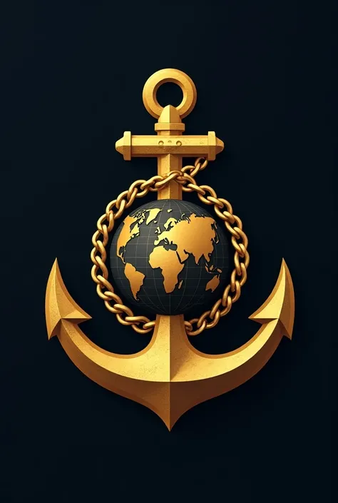  Draw a logo of a Bolivian company ,  ENABOL Bolivian Shipping Company , It contains a giant gold-colored anchor ,  and in the middle of the anchor there is a globe surrounded by a golden chain and at the bottom there is a container ship with the letters E...