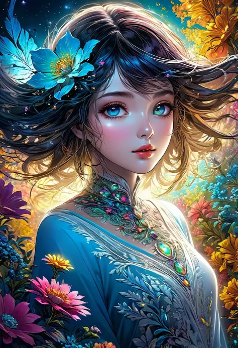 masterpiece, top quality, best quality, official art, beautiful and aesthetic:1.2), (1girl), extreme detailed, (fractal art:1.3), colorful, highest detailed, flowers, beautiful detailed eyes, beautiful detailed lips, extremely detailed eyes and face, long ...