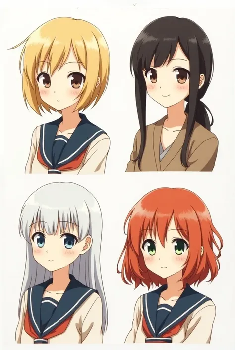  create for me the image of the following descriptions, in anime style, manga style

girl 1 : short blonde hair, brown eyes, small nose, Lean body,  Japanese high school uniform

Girl 2 : medium black hair, black eyes, soft facial features, small nose, Lea...