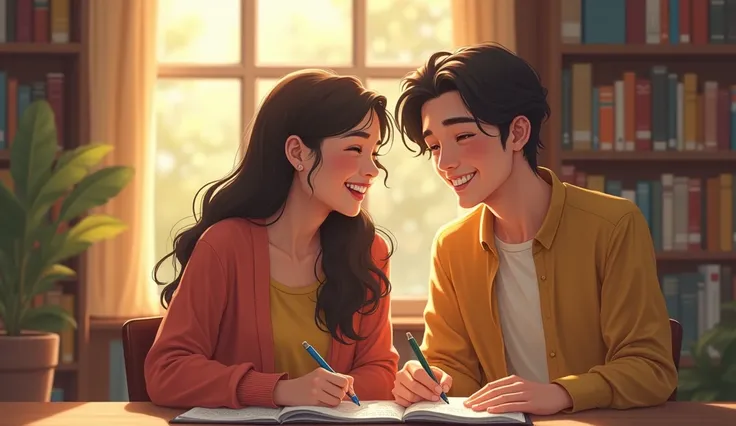 First acquaintance：
um dia ensolarado：
Library scene：
Doodles on a notebook：
Warm and cheerful couple：
Carefree conversations：
Smiling and friendly：
Common interests：
Good memories：
A little bit of your first friendship：