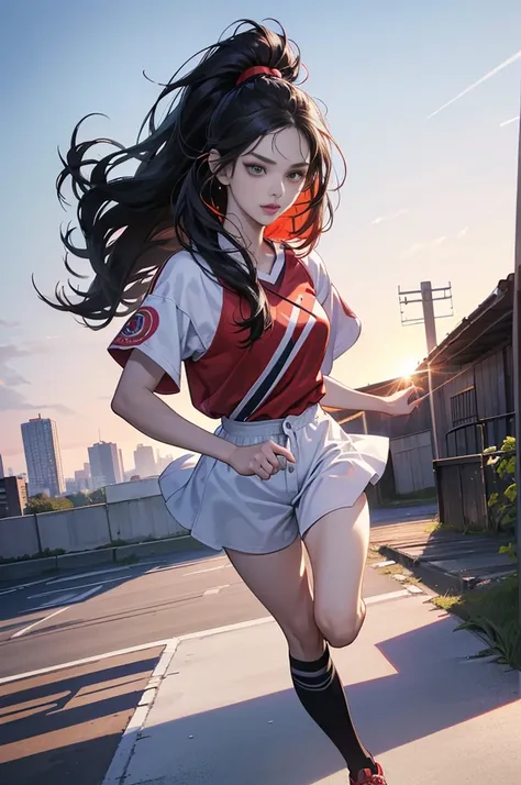 (Best quality,4K,8K,a high resolution,masterpiece:1.2),ultra detailed,(realistic,photorealistic,photo-realistic:1.37), 1woman, beautiful anime, full body figure, feminine, black hair, enma ai, jigoku shoujo, sharp jawline, mesmerizing eyes, messy curly hai...