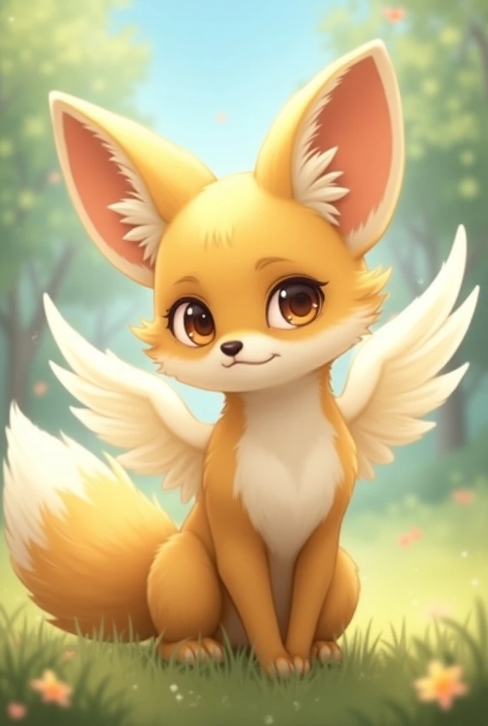 Create a Kemono-style Fennec Furry fox with bangs and angel wings