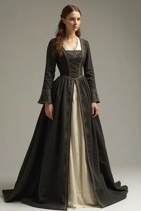 The princess dress is crafted from thick, durable fabric such as wool or linen, designed to provide warmth and protection in cooler climates. The gown has long sleeves that taper toward the wrists, and its silhouette flows gracefully to the floor. The bodi...